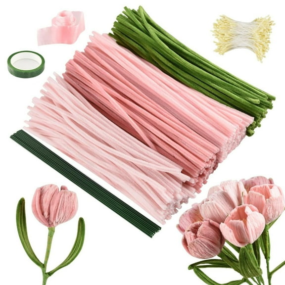 Apeya Pipe Cleaners Flower Craft Kit-Green Stems|Includes Florist Wire Tape, for Bouquet Crafts & Decoration,Twist Stick Green Series Handmade Diy Bouquet Material Package