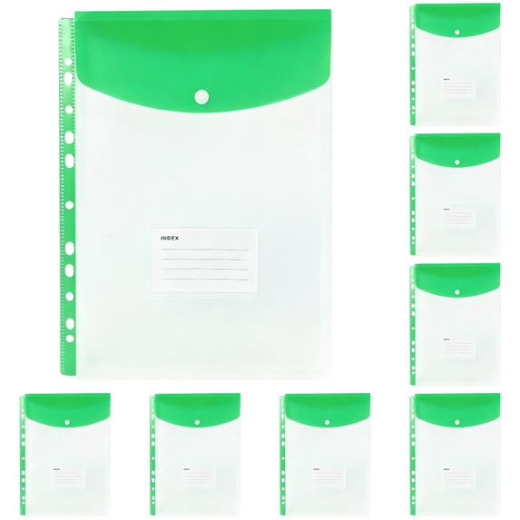 Apeya Polypropylene Plastic Binder Pocket, 12.6 x 9.25 in Durable Waterproof PP Expanding Document Envelope with Snap Button for 2/3/4 Rings Binder, 10 pc
