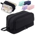 thumbnail image 1 of Apeya Rectangular Canvas Pencil Case, 3 Compartments Large Storage Pencil Pouch, Purple Multi-Functional Pen Bag for Extra Long Pencils, 1 Pack, 1 of 7