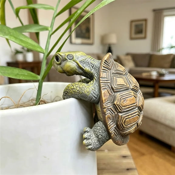Apeya Resin Climbing Turtle Flower Pot Hugger, Weatherproof Animal Figurine Plant Hanger Decoration, Cute Fish Tank Planter Edge Craft Decor, 3.15x2.17 in