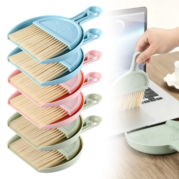 Apeya Small Dustpan and Brush Set, Mini Hand Broom Whisk Combo for Table Desk Keyboard Sofa Pet Nest, Cute Pastel Pink Cleaning Supplies Kit, 2 Piece Set