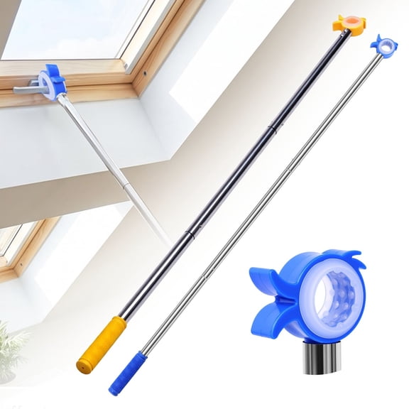 Apeya Window Pole Opener, 31-47 in Adjustable Stainless Steel Opener Rod for Inward Outward Opening Skylight Roof Windows & Blinds, Yellow Handle, 1 PC