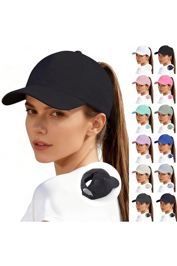 Women's Criss Cross Messy Bun Baseball Cap, High Ponytail Ponycap Trucker Hat, Quick Drying Mesh Breathable Dad Hat, Adjustable Ponytail Hole