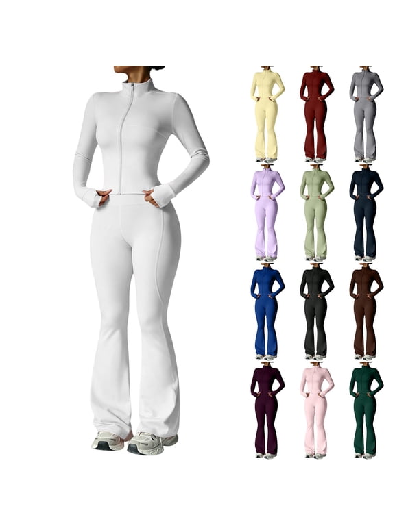Workout Sets for Women, 2 Piece Yoga Set with Zip Long Sleeve Top and High Waist Elastic Bottoms, Soft Nylon Blend Activewear Multiple Colors Available for Active Lifestyle