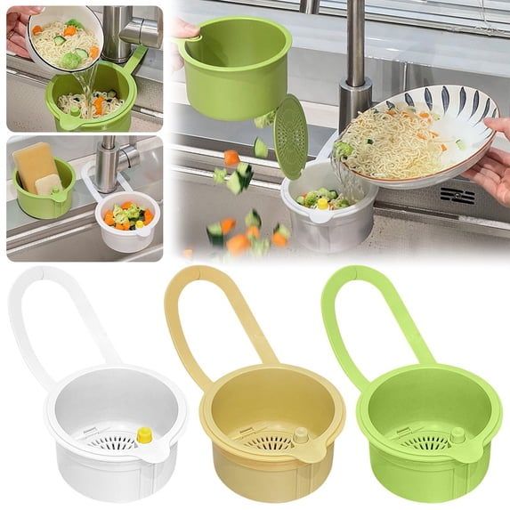 Apeya Yellow Hanging Kitchen Drain Strainer Basket, 5.11x4.33 Inch Food Scrap Filter Colander with Handle, Anti Clogging Sink Waste Separation Mesh Organizer