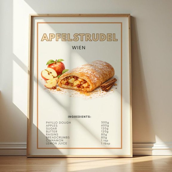 Apfelstrudel Austrian Dessert Recipe Kitchen Decor Poster Unframed Paper Print
