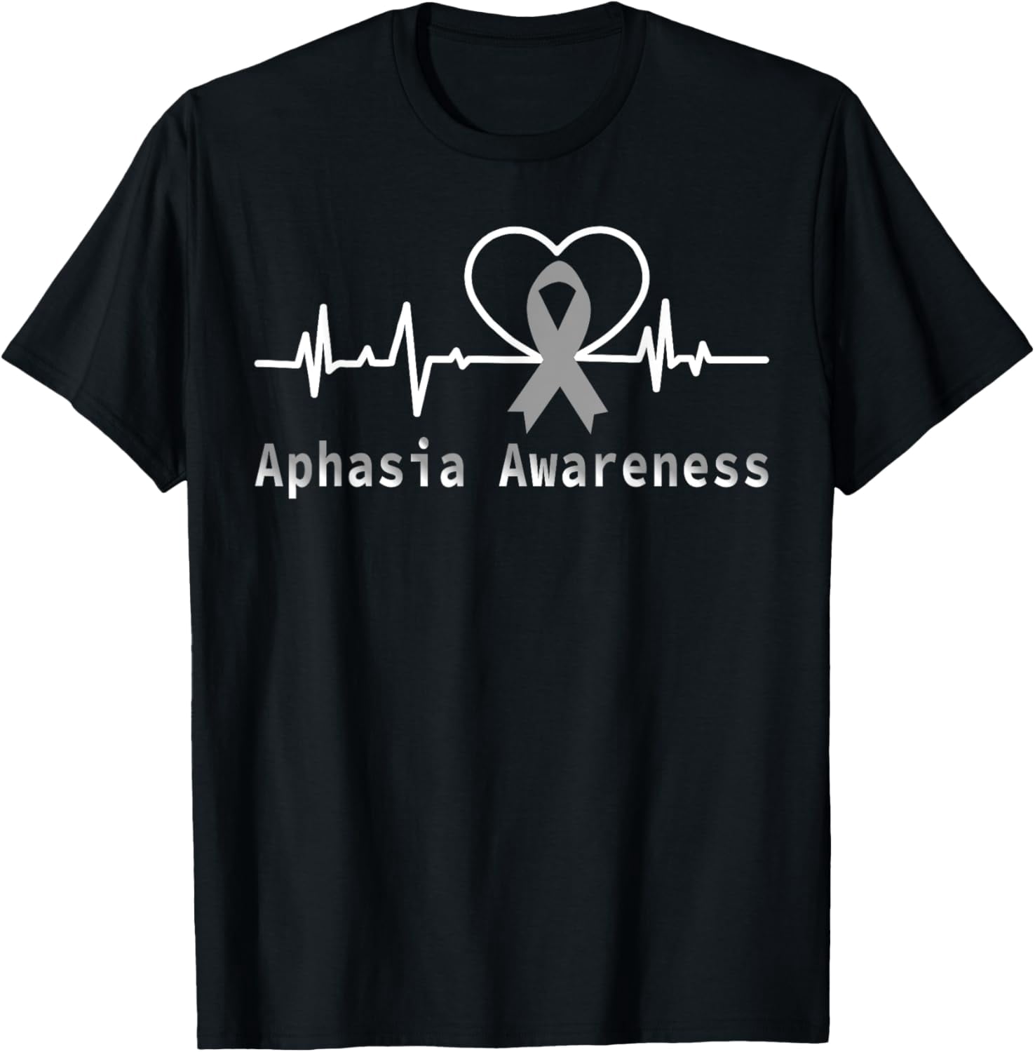 Aphasia Awareness Heartbeat Grey Ribbon Support T-Shirt - Walmart.com