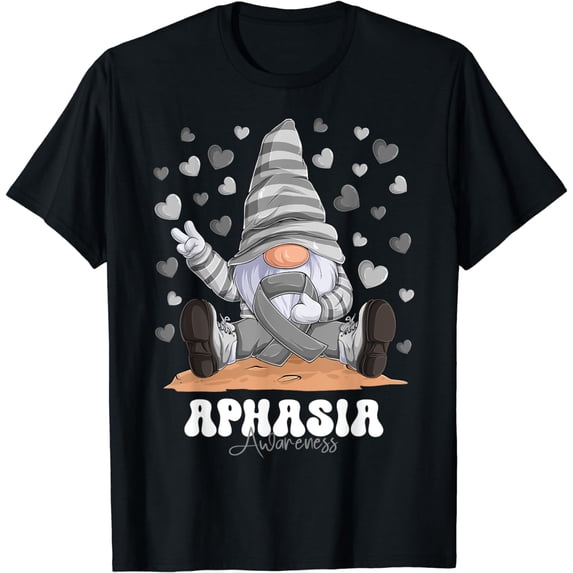 Aphasia Awareness Month Gray Ribbon Gnome T-Shirt
