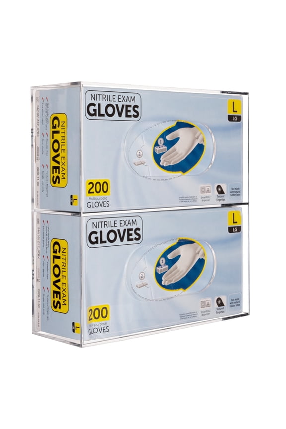 Glove Box Dispenser Holder Wall Mounted, Acrylic Double Gloves Rack for Medical, Latex, Rubber, Nitrile, Exam, Disposable Glove Boxes, Tissues Box Cover Holder, Clear