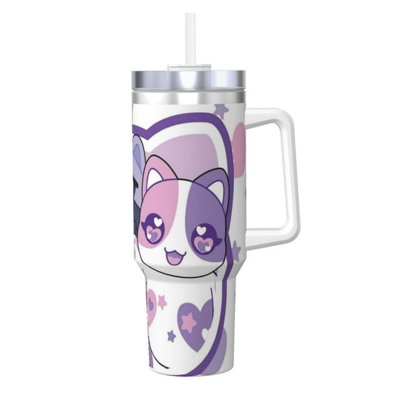 Aphmau 40 OZ Ice Bully Cup with Handle Straw, Double Wall Stainless Steel Tumbler Travel Coffee Cup with Lid, Insulation and Cooling Cup for Birthday Present