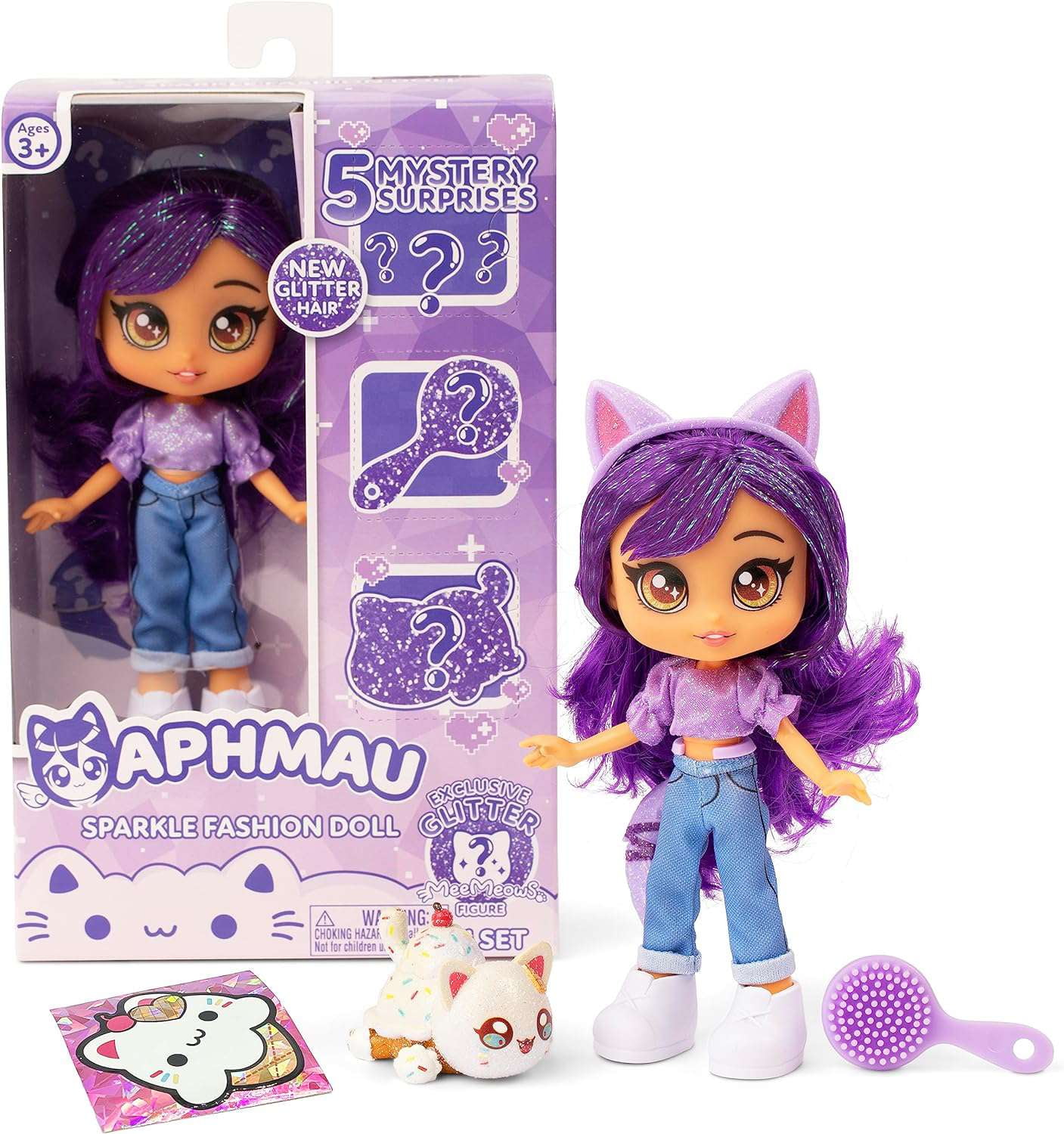 Aphmau Fashion Doll & Accessories Sparkle Edition, 5 Mystery Surprise Toys,  Exclusive Glitter MeeMeows Mini Figure, Official Merch, 7 inch 