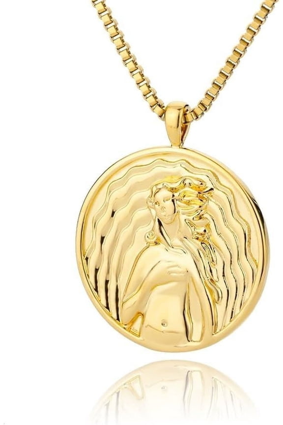 Aphrodite Artemis 18K Gold Plated Necklace,Greek Mythology Necklace,Gold Medallion Queen Necklace For Women
