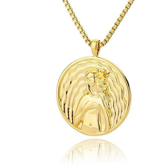 Aphrodite Artemis 18K Gold Plated Necklace,Greek Mythology Necklace,Gold Medallion Queen Necklace For Women