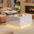thumbnail image 1 of Aphthongs 35.4" Square Lift Top Coffee Table with LED Lights, Modern High Gloss Coffee Table with Rounded Conner & Hidden Storage, Multi-Function Coffee Table Living Room Furniture, White, 1 of 9