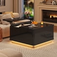 thumbnail image 1 of Aphthongs 35.4" Square Lift Top Coffee Table with LED Lights, Modern High Gloss Coffee Table with Rounded Conner & Hidden Storage, Multi-Function Coffee Table Living Room Furniture, Black, 1 of 10