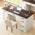 thumbnail image 1 of Aphthongs 58" W Wood Executive Desk, Farmhouse Home Office Desk w/ File Drawer & Charging Station, Rustic Writing Desk Study Table Elegant Computer Desk with Storage, White, 1 of 11