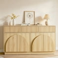 thumbnail image 1 of Aphthongs Modern Fluted Sideboard Cabinet, 65" W Symmetrical Arc Accent Sideboard Buffet Cabinet with Storage & 3 Drawers, Fluted Buffet Cabinet, Credenza, Wood Mid Century Cabinet, Natural, 1 of 9