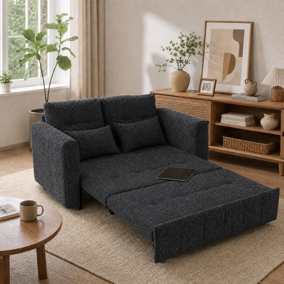 Aphthongs 58" Convertible Sleeper Sofa Bed, 3 in 1 Pull Out Couch with Adjustable Backrestand and Movable Wheels, Folding Loveseat Couch Bed with 4 Pillow, Futon Couches for Living Room, Apartment