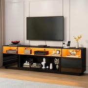 Aphthongs 90" LED TV Stand with Power Outlet for 100/90/85 Inch TVs, High Glossy Modern Entertainment Center TV Media Console Gaming with 2 Storage Cabinets for