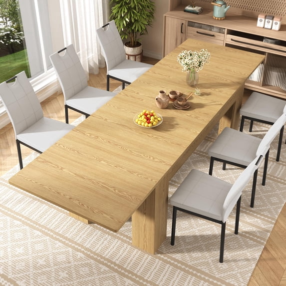 Aphthongs Extendable Dining Table Set with 6 Chairs, Wood Expandable Kitchen Table for 6‑12 People, Heavy Duty Rectangular Dining Room Table Set for Home Dining Living Room