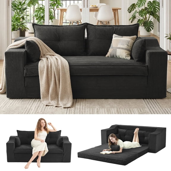 Apicizon Corduroy Reclining Divan Sofa Bed with 4 Pillows,Dark gray