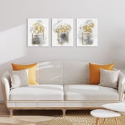 Apicoture 3-Piece 12x16 Inch Framed Gold Rose Wall Art Painting Flower Abstract Canvas Prints