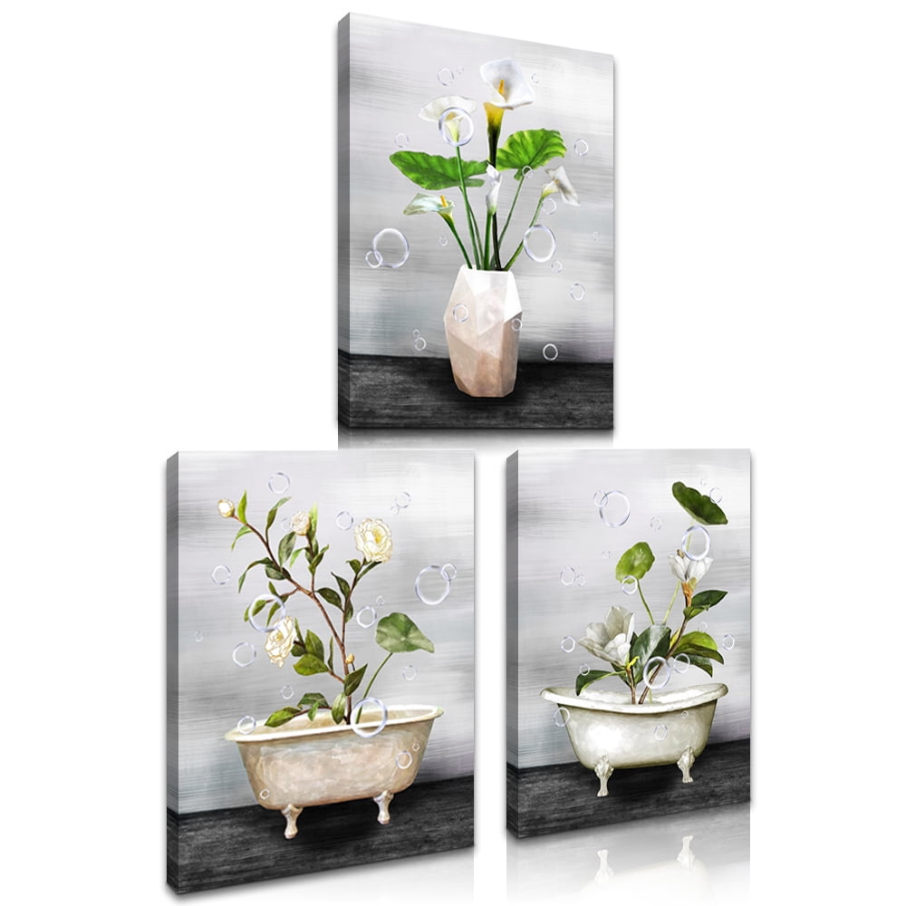 Apicoture 3 Piece Beautiful Flowers Canvas Wall Art Picture Painting
