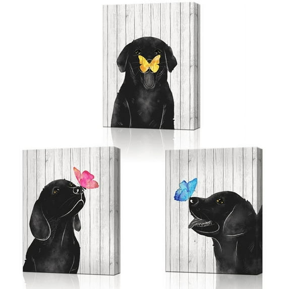Apicoture Animal Wall Art Butterfly on Dog Nose Kids Painting 16"x12" Framed Canvas Art Prints Set of 3