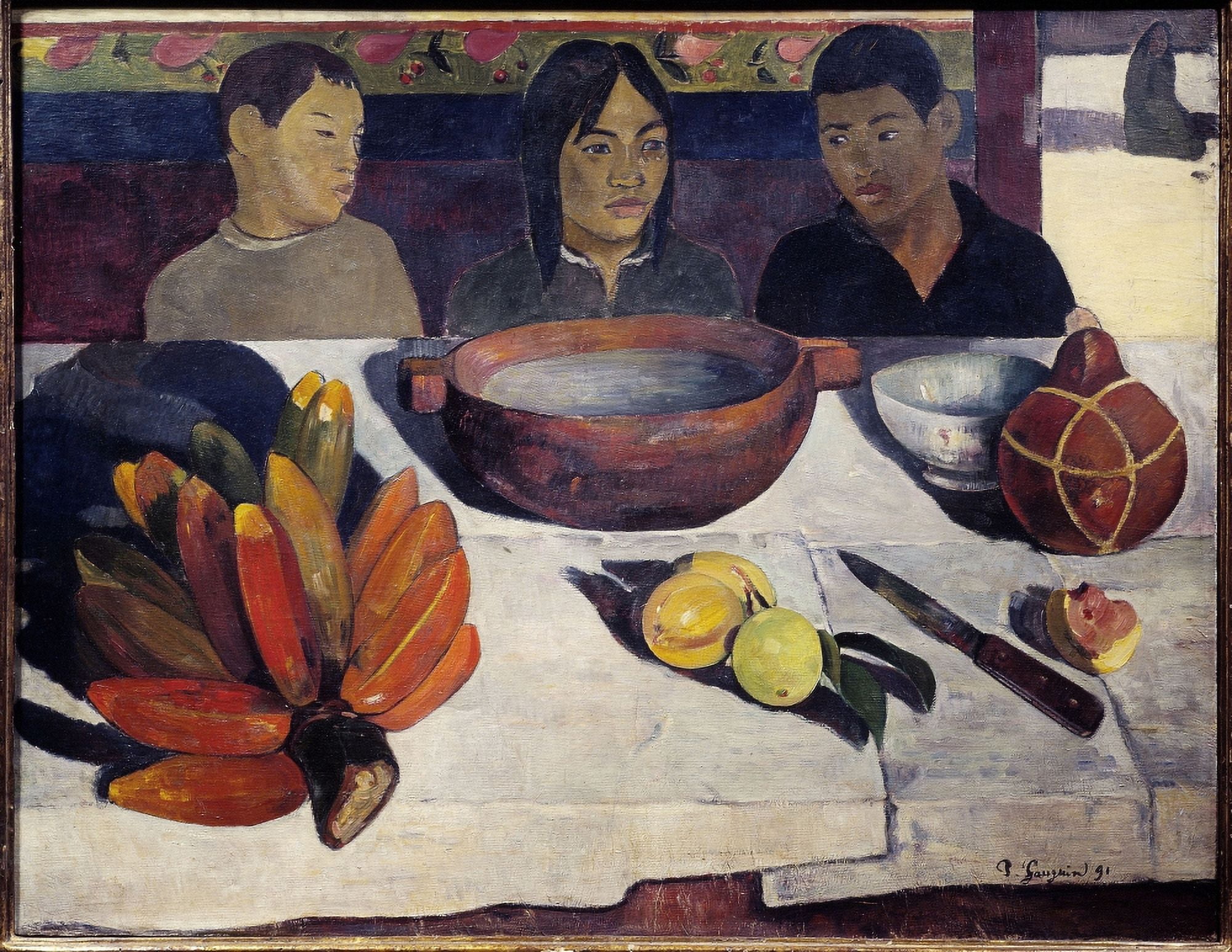 Apier Maroufle Sur Toile 073 X 092 )( Jeunes Tahitiens A Table ) Paris Canvas Art -  (36 x 24)