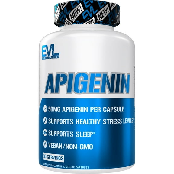 Apigenin 50mg - Evlution Nutrition Pure Apigenin Supplement for Sleep - Anxiety and Stress Relief Pills for Men and Women - Apigenin for Mood Support - 30 Servings
