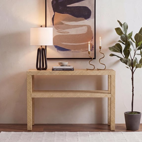Apis Raffia 1-Shelf Wood Console Entryway Table, 42'', Engineered Wood, Assembly Required, for Entryway, Hallway, Living Room