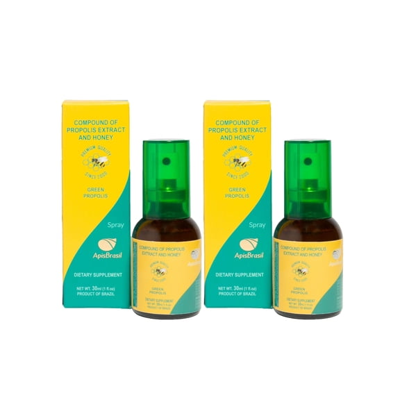 ApisBrasil - Brazil Green Propolis Extract Spray (30ml) - Natural Immune Support - Sore Throat Relief - (Pack of 2)