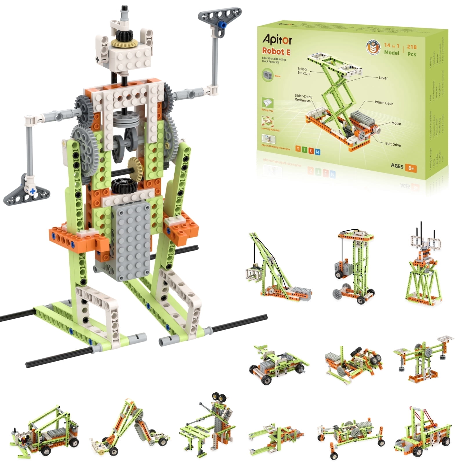 Apitor Robot E STEM Toys for 8-12 Year Old Boy Girl, 14 in 1 Electric Building Toys with Learning Materials, Educational Stem Construction Toys Set for Kids 8-10 10-12 Christmas Birthday Gift
