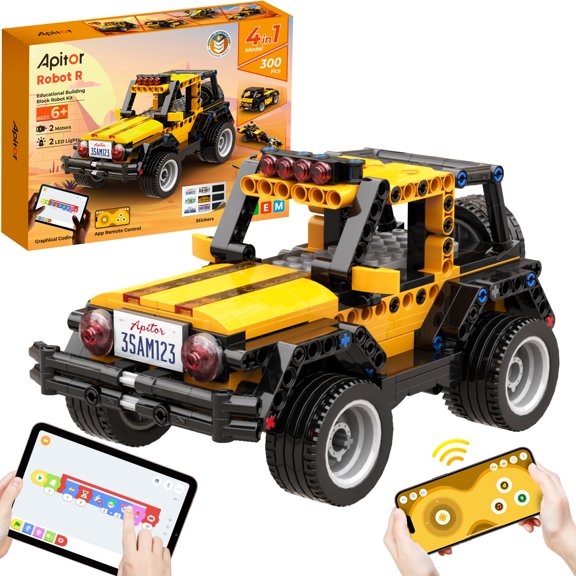 Apitor Robot R Robot Building Kit for Kids Ages 6-12, 4-in-1 STEM Educational Coding Toys with APP Remote Control, Science Engineering Gift for Boys & Girls, 4 Control Modes (300 Pieces)