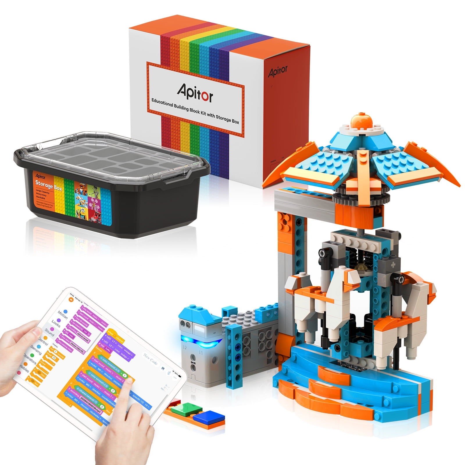 Apitor Robot S Robot Building Kit- Includes Large Storage Organizer with Sorting Plate, 10 in 1 Programmable APP RC Robot/Car Robotics Coding Kit, Birthday Gifts for Boys Girls Aged 7-12 (389 Pcs)