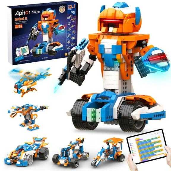 Apitor Robot X Robot Building Kit, 12-in-1 Programmable Remote App-Controlled Car Coding Set, STEM Educational Birthday Gifts for Boys Girls Kids Aged 8-12 (600 Pieces)