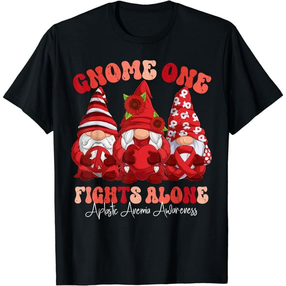 Aplastic Anemia Awareness Month Red Ribbon Gnomies T-Shirt
