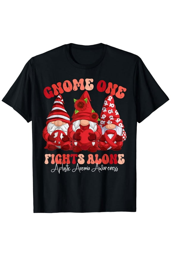 Aplastic Anemia Awareness Month Red Ribbon Gnomies T-Shirt
