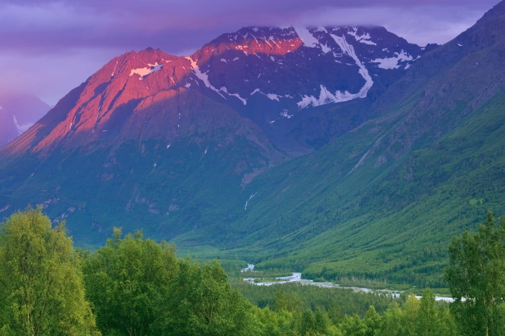 Aplenglow Sunset Over Polar Bear Peak & Eagle Peak In Chugach Mountains Eagle River Valley Alaska Summer Canvas Art - Michael DeYoung Design Pics (34 x 22)
