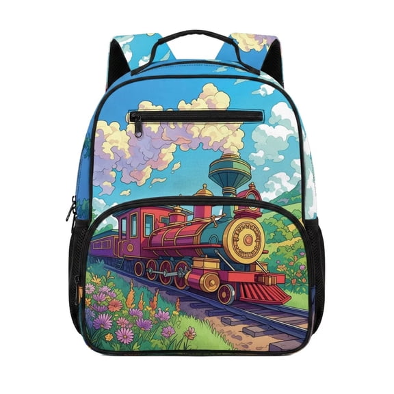 Aplkyhs 13.5 Inch Backpack for Age 6-12 School Bag Lightweight Water Resistant Bookbag with Adjustable Straps for Elementary Travel Train Print