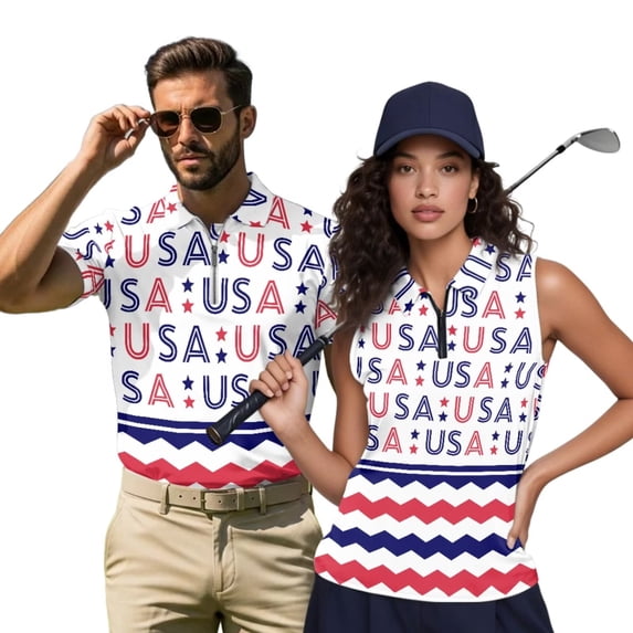 Aplkyhs 250th Anniversary Matching Couple Golf Shirts Quick Dry Funny Men Women Matching Couple Golf Shirts Racerback Design 4-Way Stretch Washable for Outdoor Sports