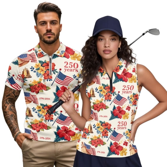 Aplkyhs 250th Anniversary Matching Golf Shirts for Couple Racerback Design Funny Men Women Matching Couple Golf Shirts 4-Way Stretch Golf Tennis Tank Top