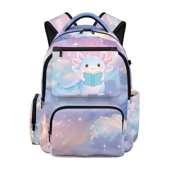 Aplkyhs Adorable Backpack Lightweight Casual School Bookbag for Kids 9-12 Water Resistant with Padded Straps for Daily Use Galaxy Axolotl