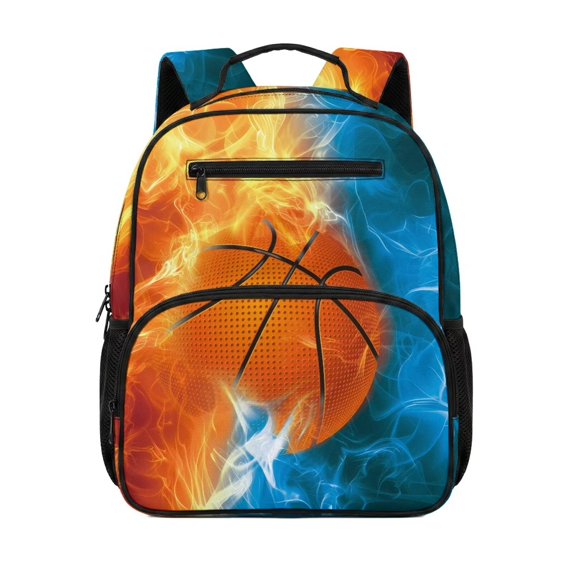 Aplkyhs Adorable Backpack Lightweight Casual School Bookbag for Kids 9-12 Water Resistant with Padded Straps for Daily Use Ice Fire Basketball