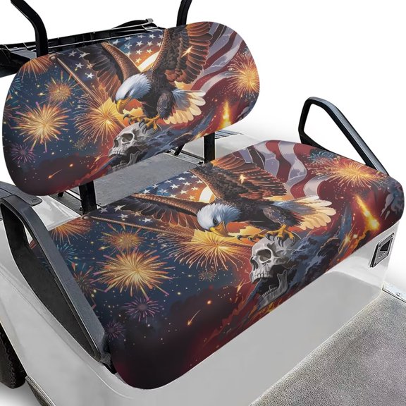 Aplkyhs American Flag Golf Cart Seat Covers Unique Golf Cart Seat Towel Blanket Eagle Skull Easy to Install Keeps Seats Clean and Comfortable Machine Washable Fits Most Golf Carts