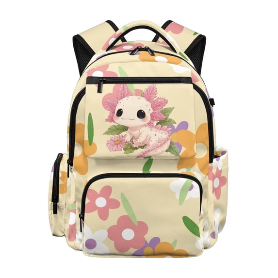 Aplkyhs Axolotl Flower Adorable Backpack Lightweight Casual School Bookbag for Kids 9-12 Water Resistant with Padded Straps for Daily Use