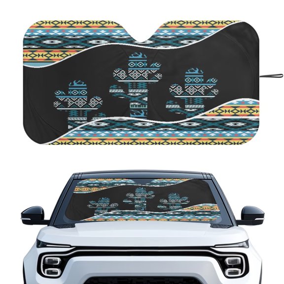 Aplkyhs Aztec Cactus Automotive Windshield Sun Shade Native American Auto Sun Shades Front Windshield Universal Sun Visor for Car Front Window and Interior Sun Protection