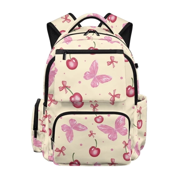 Aplkyhs Backpack for Age 9-18 Sweet Plaid 17 Inch School Bag Large Capacity Breathable Bookbag for Girls Teens Cherry Butterfly