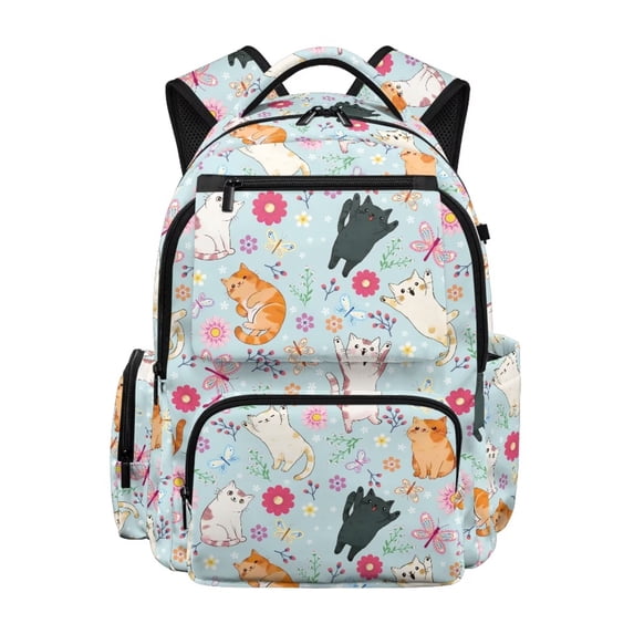 Aplkyhs Backpack for Students 12-18 Durable 17 Inch School Bookbag for Middle High School Teens Outdoor Cute Cat Flower