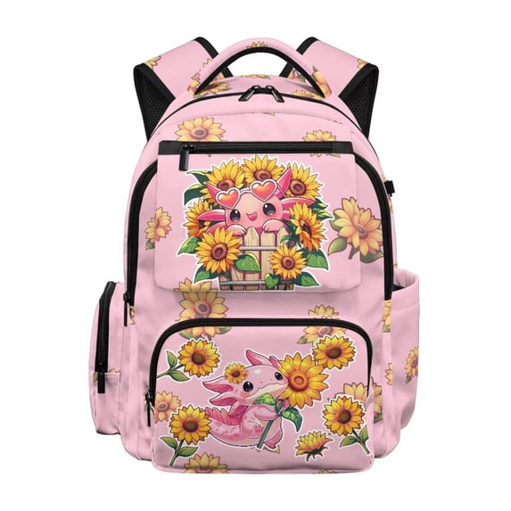 Aplkyhs Backpack for Students 12-18 Durable Lightweight School Bag 17 Inch Large Capacity Bookbag for Middle High School Teens Cute Axolotl Sunflower